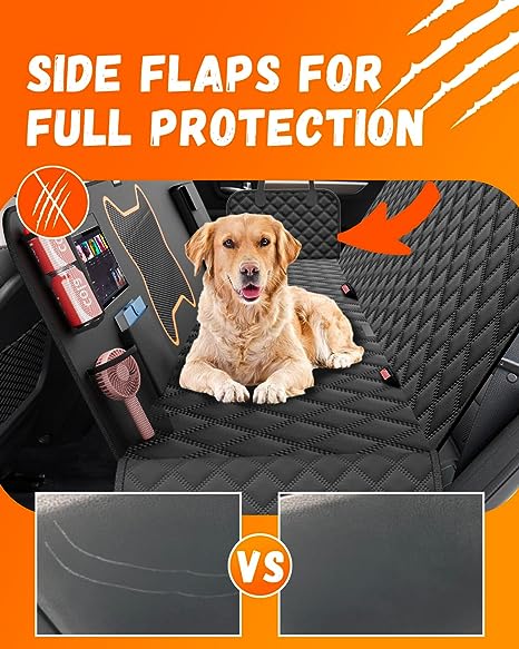 QINGTI Dog Car Seat Cover for Back Seat for Cars, SUVs & Trucks - Zipper Design Car Seat Protector for Dogs w/Mesh Window & Waterproof – Durable & Scratch-Proof – Pet Car Seat Cover Dog Hammock