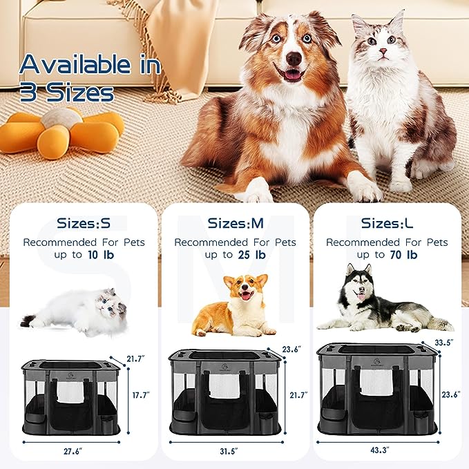 Dog Playpen,Pet Playpen, Foldable Dog Cat Playpens,Portable Exercise Kennel Tent, Water-Resistant Removable Shade Cover, Indoor Outdoor Travel Camping Use for Small Animals + Free Carrying Case