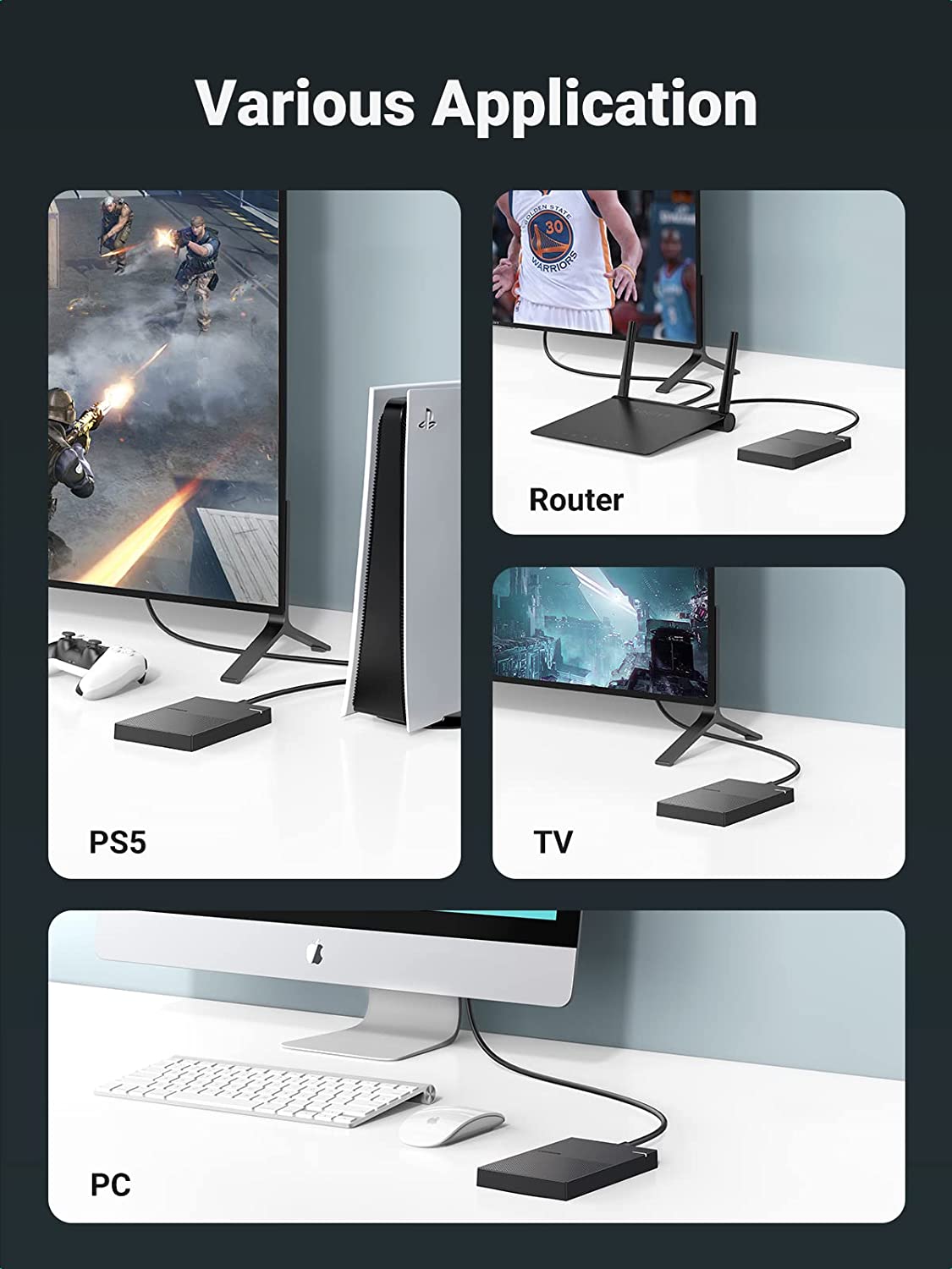 UGREEN 2.5 Inch Hard Drive Enclosure Integrate with 1.6FT Cable