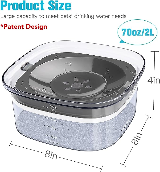 UPSKY 70oz Dog Water Bowl 2L No Spill Large Capacity Slow Feeder, Spill Proof Pet Water Dispenser Vehicle Carried Travel Drinking Water Bowl for Dogs, Cats
