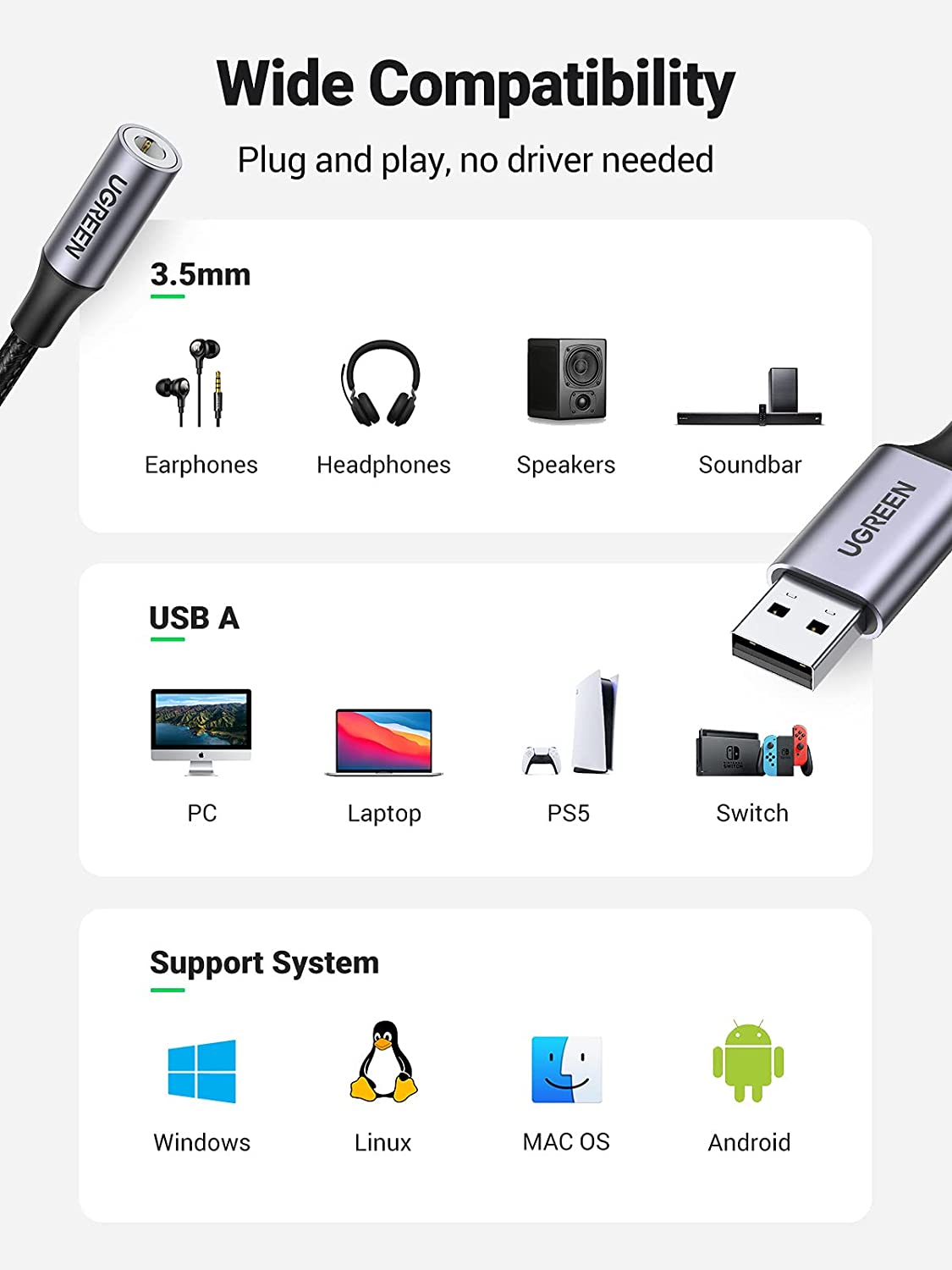 UGREEN USB to 3.5mm Jack Audio Adapter