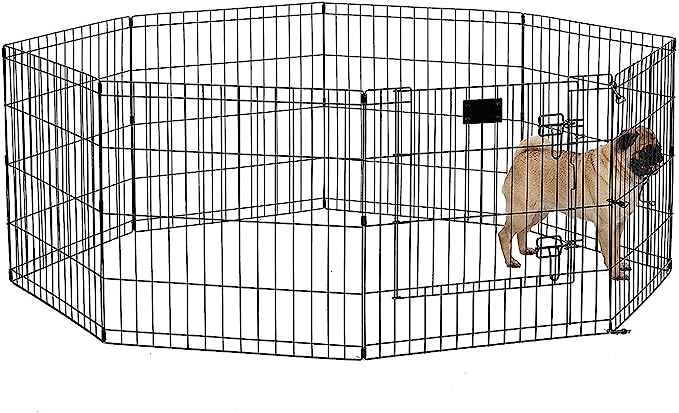 MidWest Homes for Pets Foldable Metal Dog Exercise Pen / Pet Playpen. Black w/ door, 24'W x 30'H, 1-Year Manufacturer's Warranty