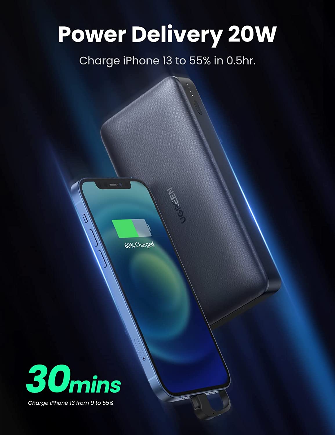 UGREEN Power Bank for iPhone with MFi Lightning Cable