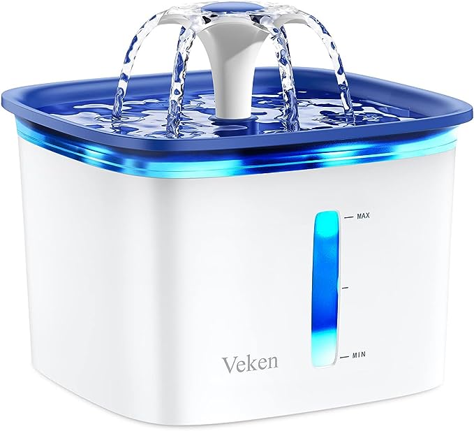 Veken 95oz/2.8L Pet Fountain, Automatic Cat Water Fountain Dog Water Dispenser with Smart Pump for Cats, Dogs, Multiple Pets (Blue, Plastic)