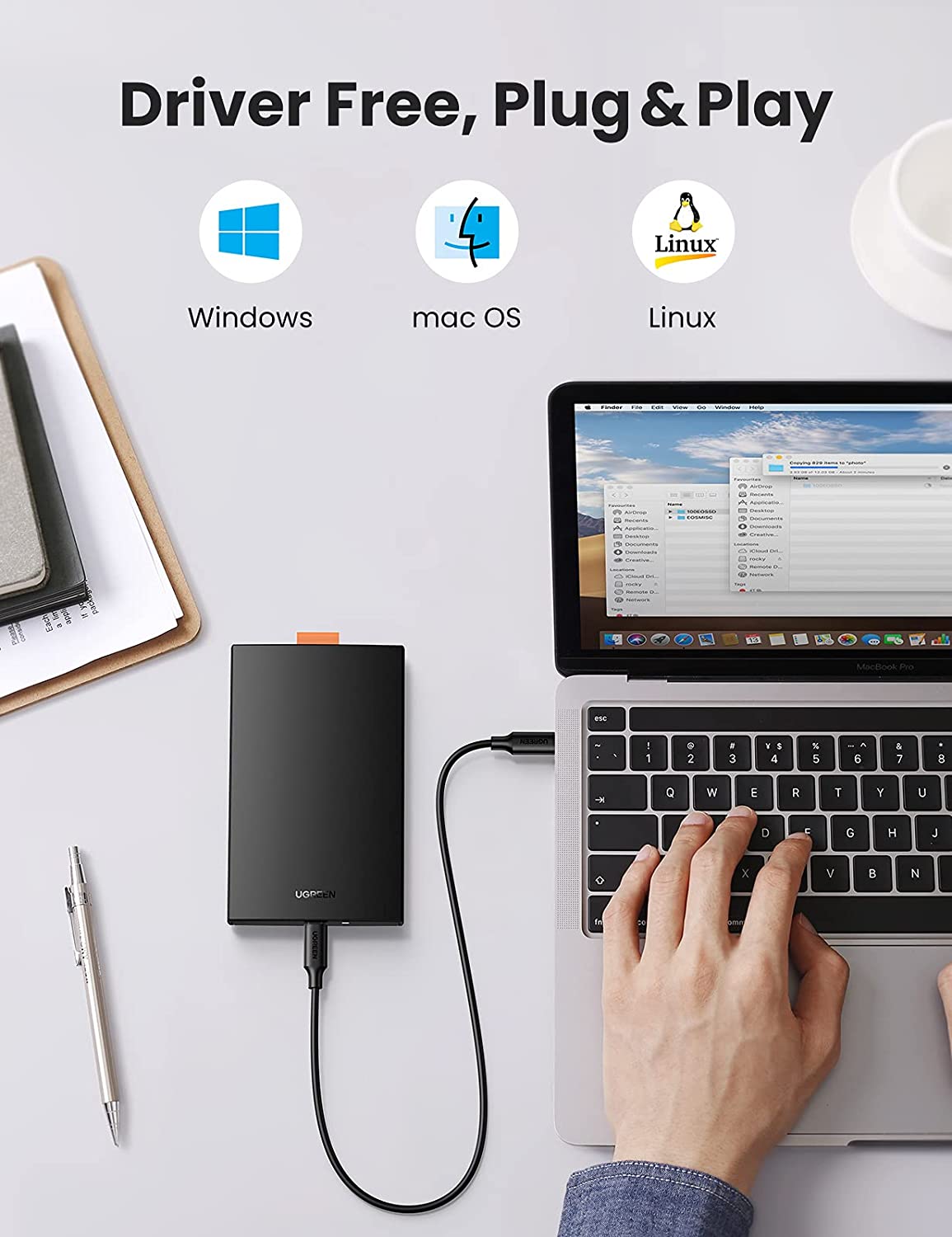 UGREEN USB C Hard Drive Enclosure USB C 3.1 Gen 2 to