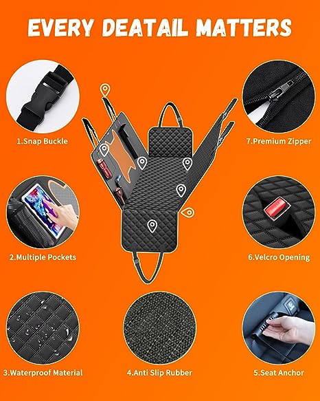 QINGTI Dog Car Seat Cover for Back Seat for Cars, SUVs & Trucks - Zipper Design Car Seat Protector for Dogs w/Mesh Window & Waterproof – Durable & Scratch-Proof – Pet Car Seat Cover Dog Hammock