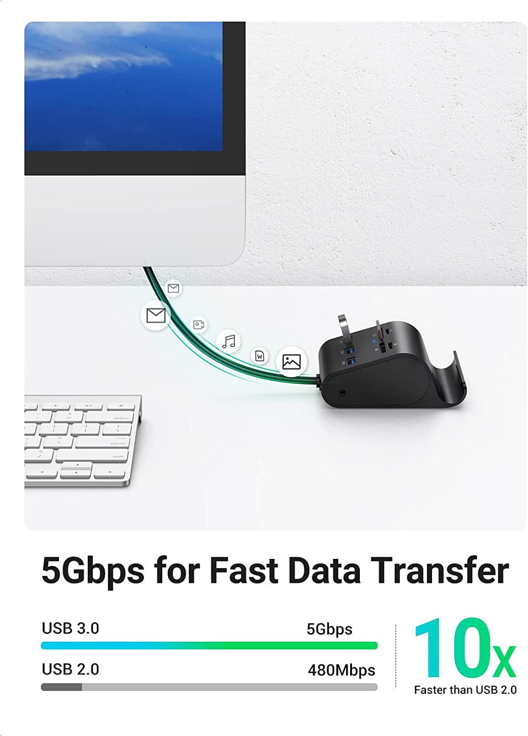 UGREEN USB Card Reader USB 3.0 Hub 3 Ports with