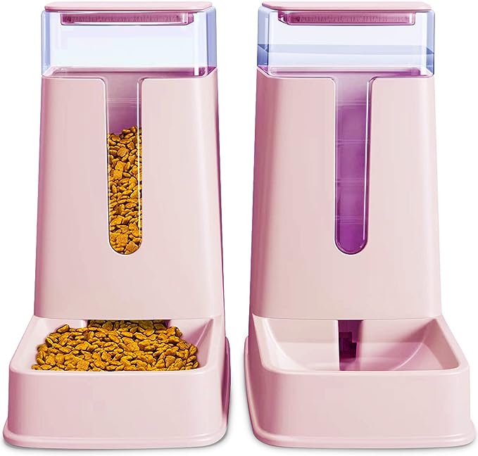 Automatic Cat Feeder and Water Dispenser in Set 2 Packs 1 Gallon for Small Medium Big Dog Pets Puppy Kitten (White)