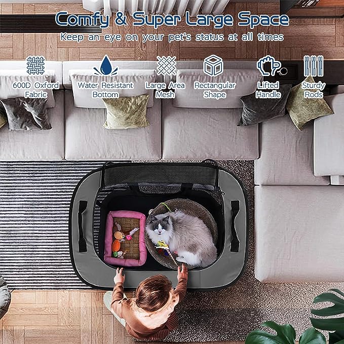 Dog Playpen,Pet Playpen, Foldable Dog Cat Playpens,Portable Exercise Kennel Tent, Water-Resistant Removable Shade Cover, Indoor Outdoor Travel Camping Use for Small Animals + Free Carrying Case