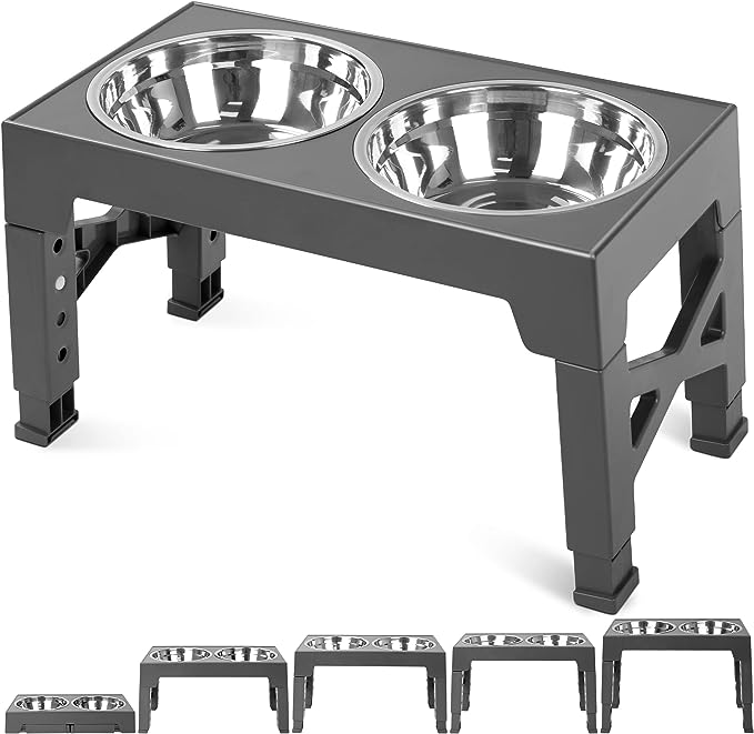 Niubya Elevated Dog Bowls with 2 Stainless Steel Dog Food Bowls, Raised Dog Bowl Adjusts to 5 Heights (3.15