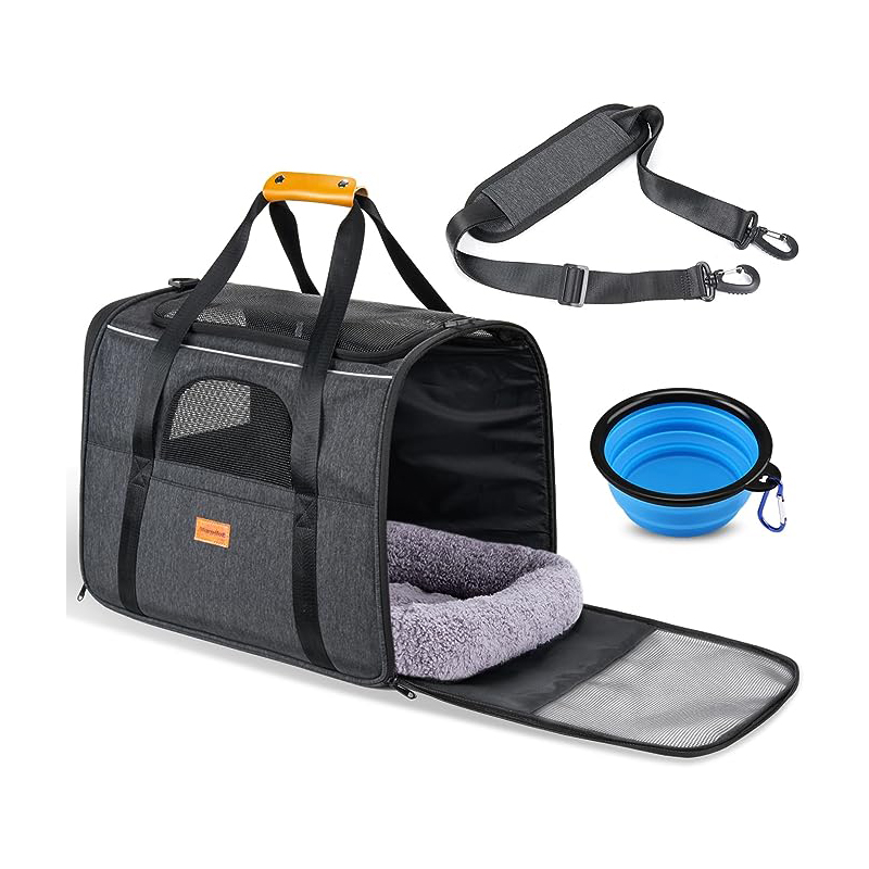 Pet Travel Carrier Bag, Morpilot Portable Pet Bag - Folding Fabric Pet Carrier, Travel Carrier Bag for Dogs or Cats, Pet Cage with Locking Safety Zippers, Foldable Bowl, Airline Approved