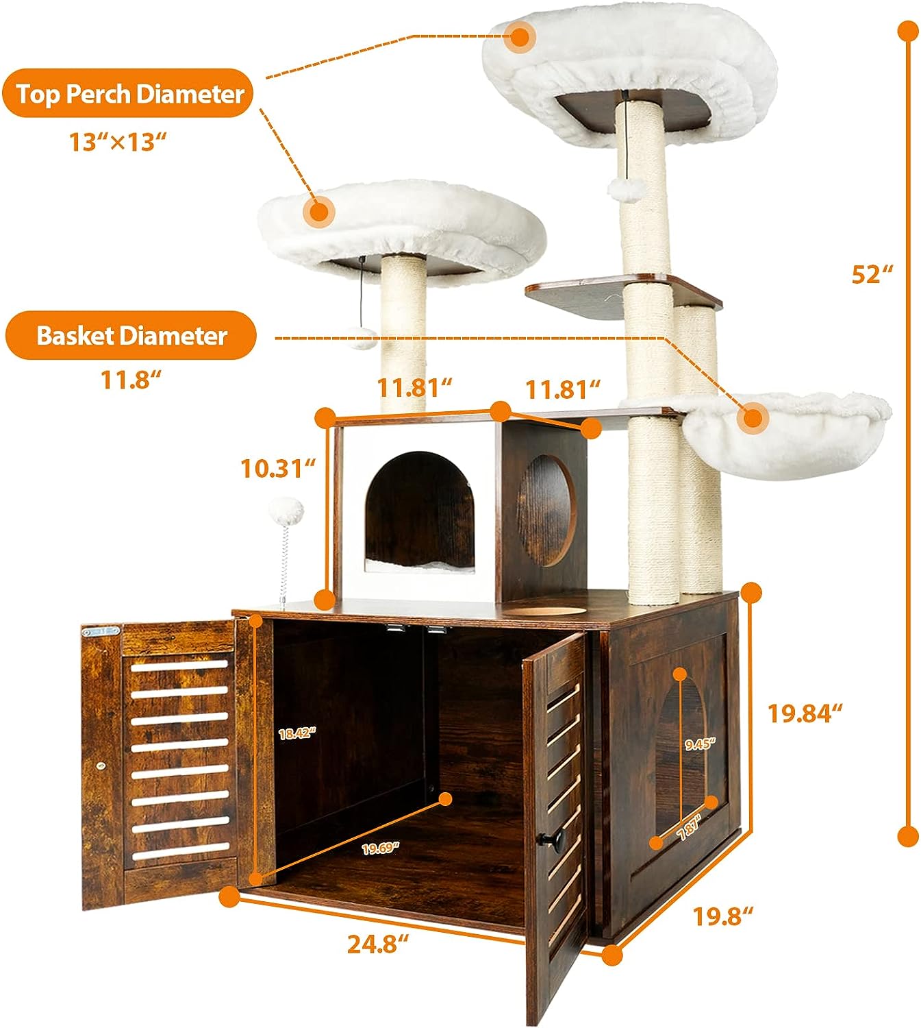 HONCET Cat Tree with Litter Box Enclosure