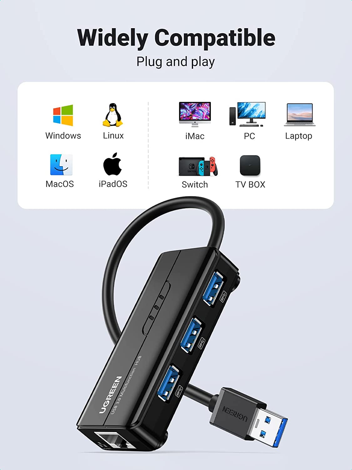 UGREEN USB 3.0 Hub Ethernet Adapter