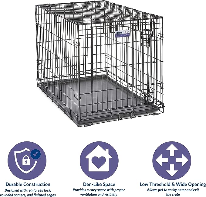 MidWest Homes for Pets Newly Enhanced Single & Double Door iCrate Dog Crate, Includes Leak-Proof Pan, Floor Protecting Feet , Divider Panel & New Patented Features
