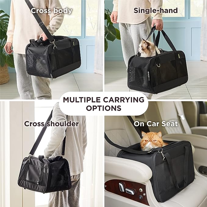 Lesure Cat Dog Carrier Airline Approved - Dog Carrier for Small Dogs Collapsible Soft Side TSA Approved Travel Pet Carrier for Car, Grey, 17.5x11x11