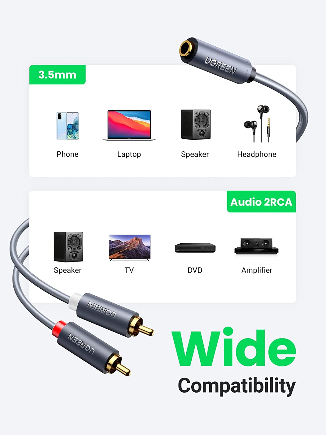 UGREEN 3.5mm Female to 2 RCA Male Cable