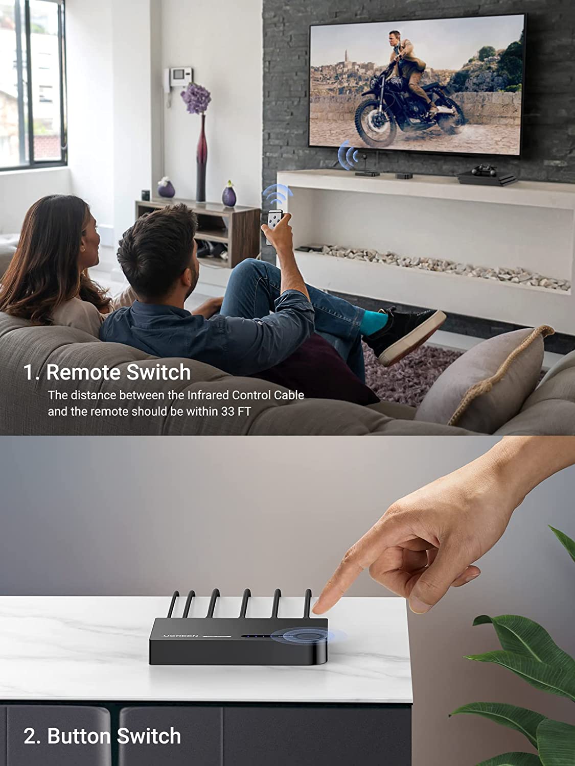 UGREEN HDMI Switch 4K 3 in 1 Out HDMI Switcher Splitter Hub