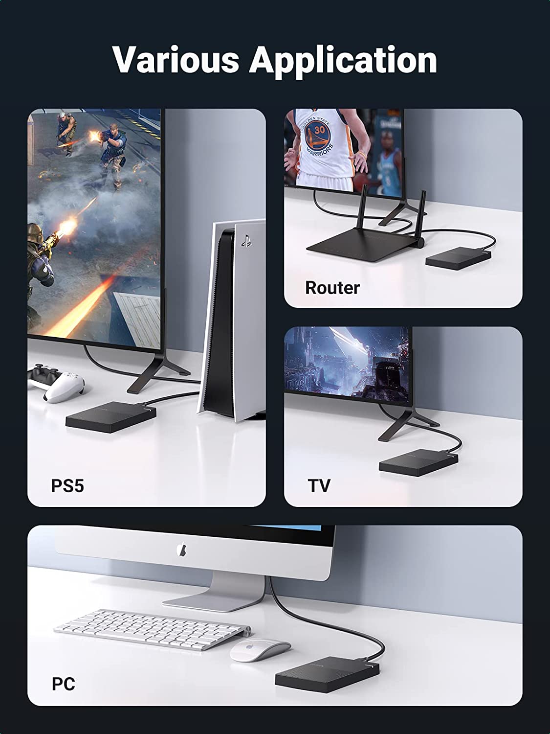 UGREEN Hard Drive Enclosure 2.5 Inch SATA to USB 3.0 Tool-Free 7mm 9.5mm SSD HDD Case with UASP