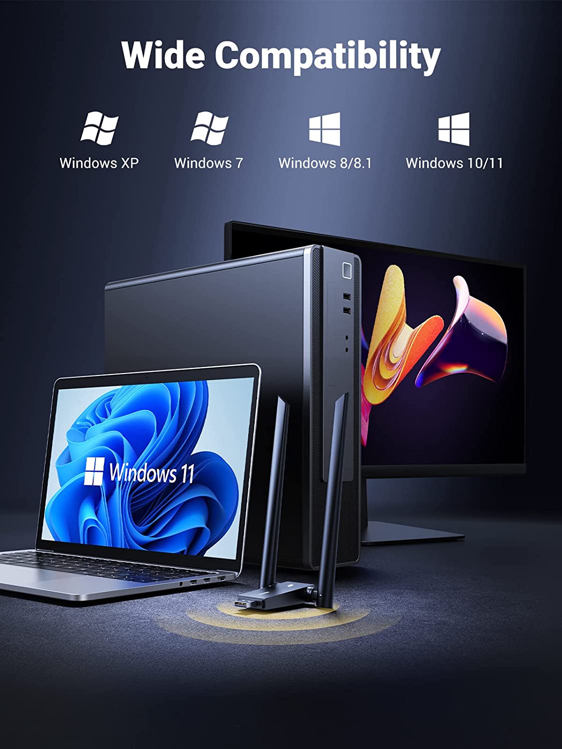 UGREEN USB WiFi Adapter for Desktop PC Laptop AC1300