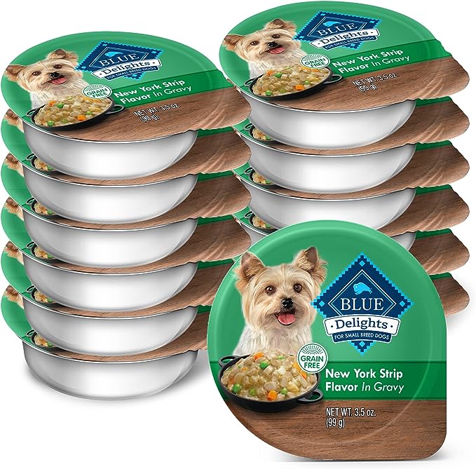 Blue Buffalo Delights Natural Adult Small Breed Wet Dog Food Cup, Filet Mignon Flavor in Hearty Gravy 3.5-oz (Pack of 12)