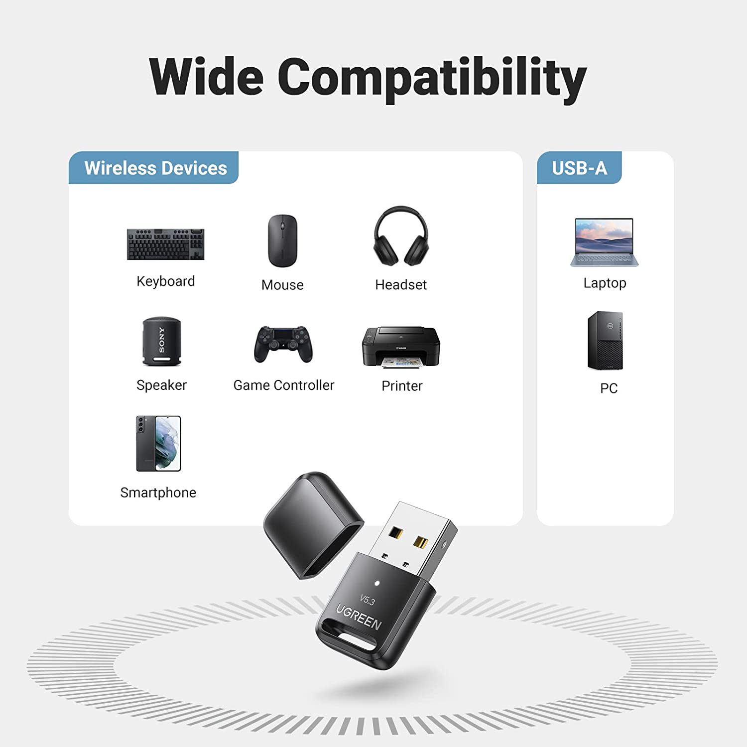 UGREEN Bluetooth Adapter for PC, 5.3 Bluetooth Dongle