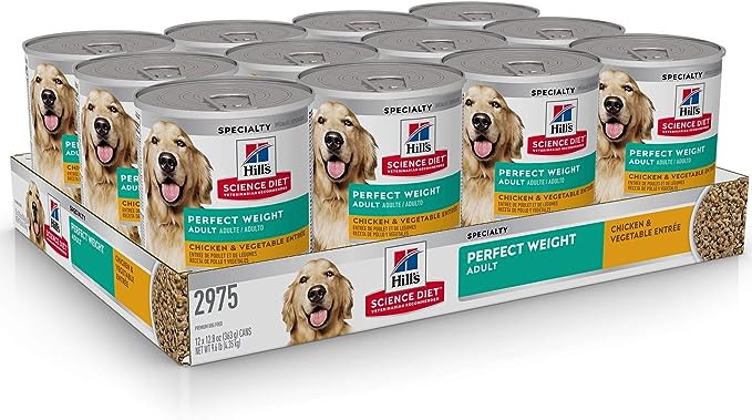 Hill's Science Diet Wet Dog Food, Adult, Perfect Weight for Weight Management, Chicken & Vegetable Recipe, 12.8 oz. Cans, 12-Pack