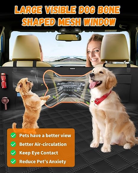 QINGTI Dog Car Seat Cover for Back Seat for Cars, SUVs & Trucks - Zipper Design Car Seat Protector for Dogs w/Mesh Window & Waterproof – Durable & Scratch-Proof – Pet Car Seat Cover Dog Hammock