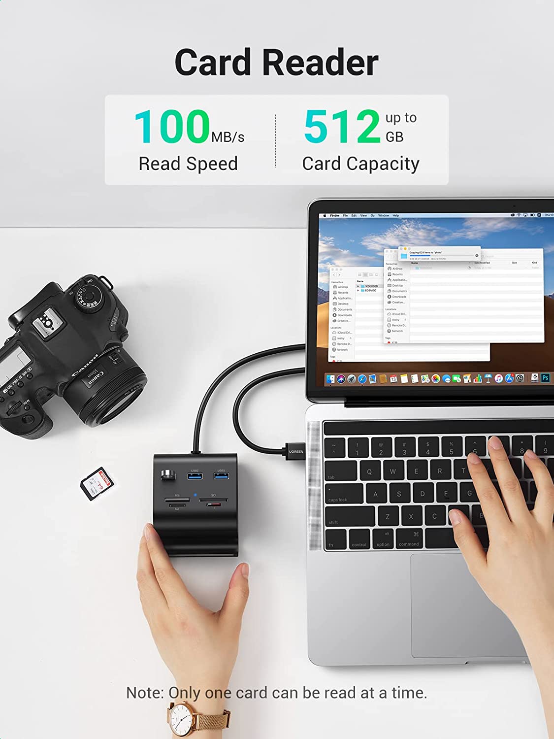 UGREEN USB Card Reader USB 3.0 Hub 3 Ports with