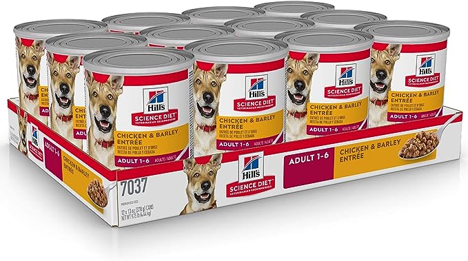 Hill's Science Diet Wet Dog Food, Adult 1-6, Chicken & Barley Entrée, 13 oz. Cans, 12-Pack
