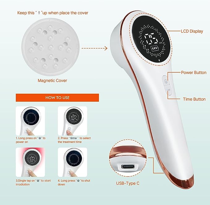 Cold Laser Men/Pet Light Therapy Device for Muscle and Joint Pain Relief (3 * 808nm+13 * 650nm) with Upgrade Magnetic Cover