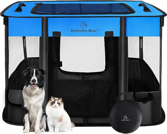 Dog Playpen,Pet Playpen, Foldable Dog Cat Playpens,Portable Exercise Kennel Tent, Water-Resistant Removable Shade Cover, Indoor Outdoor Travel Camping Use for Small Animals + Free Carrying Case