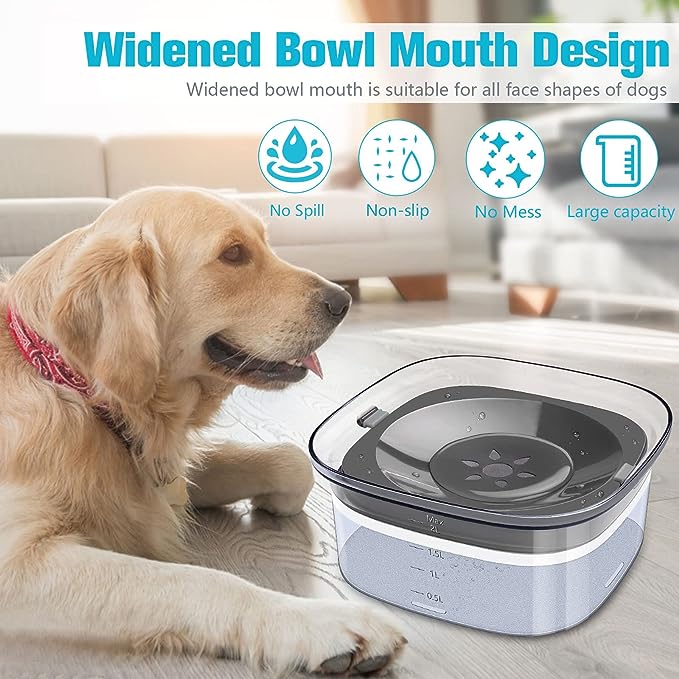 UPSKY 70oz Dog Water Bowl 2L No Spill Large Capacity Slow Feeder, Spill Proof Pet Water Dispenser Vehicle Carried Travel Drinking Water Bowl for Dogs, Cats