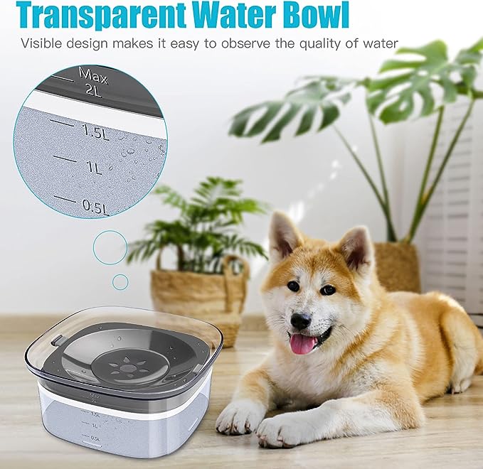 UPSKY 70oz Dog Water Bowl 2L No Spill Large Capacity Slow Feeder, Spill Proof Pet Water Dispenser Vehicle Carried Travel Drinking Water Bowl for Dogs, Cats