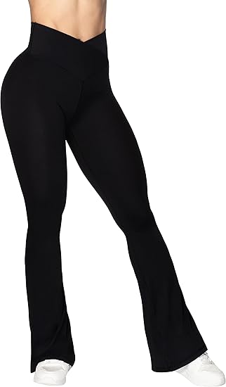 Crossover Yoga Pants with Tummy Control, High-Waisted and Wide Leg