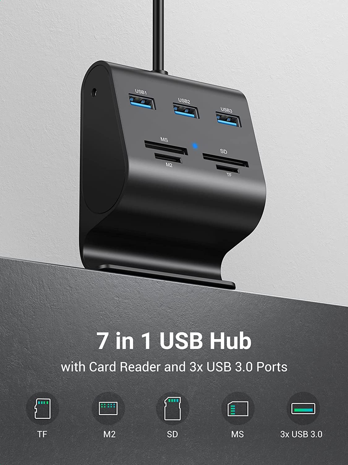 UGREEN USB Card Reader USB 3.0 Hub 3 Ports with