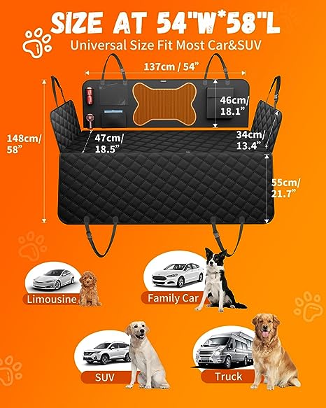 QINGTI Dog Car Seat Cover for Back Seat for Cars, SUVs & Trucks - Zipper Design Car Seat Protector for Dogs w/Mesh Window & Waterproof – Durable & Scratch-Proof – Pet Car Seat Cover Dog Hammock