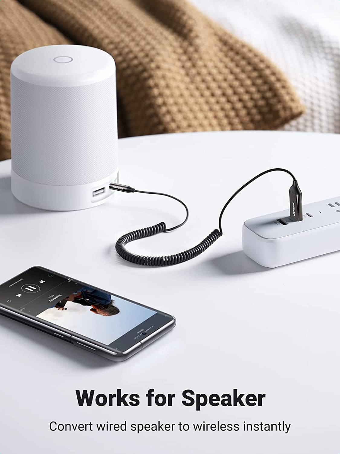 UGREEN Aux to Bluetooth 5.0 Adapter 3.5mm Bluetooth Receiver