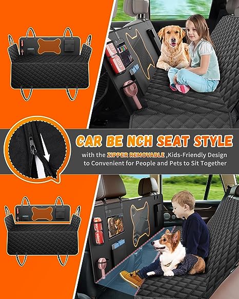 QINGTI Dog Car Seat Cover for Back Seat for Cars, SUVs & Trucks - Zipper Design Car Seat Protector for Dogs w/Mesh Window & Waterproof – Durable & Scratch-Proof – Pet Car Seat Cover Dog Hammock