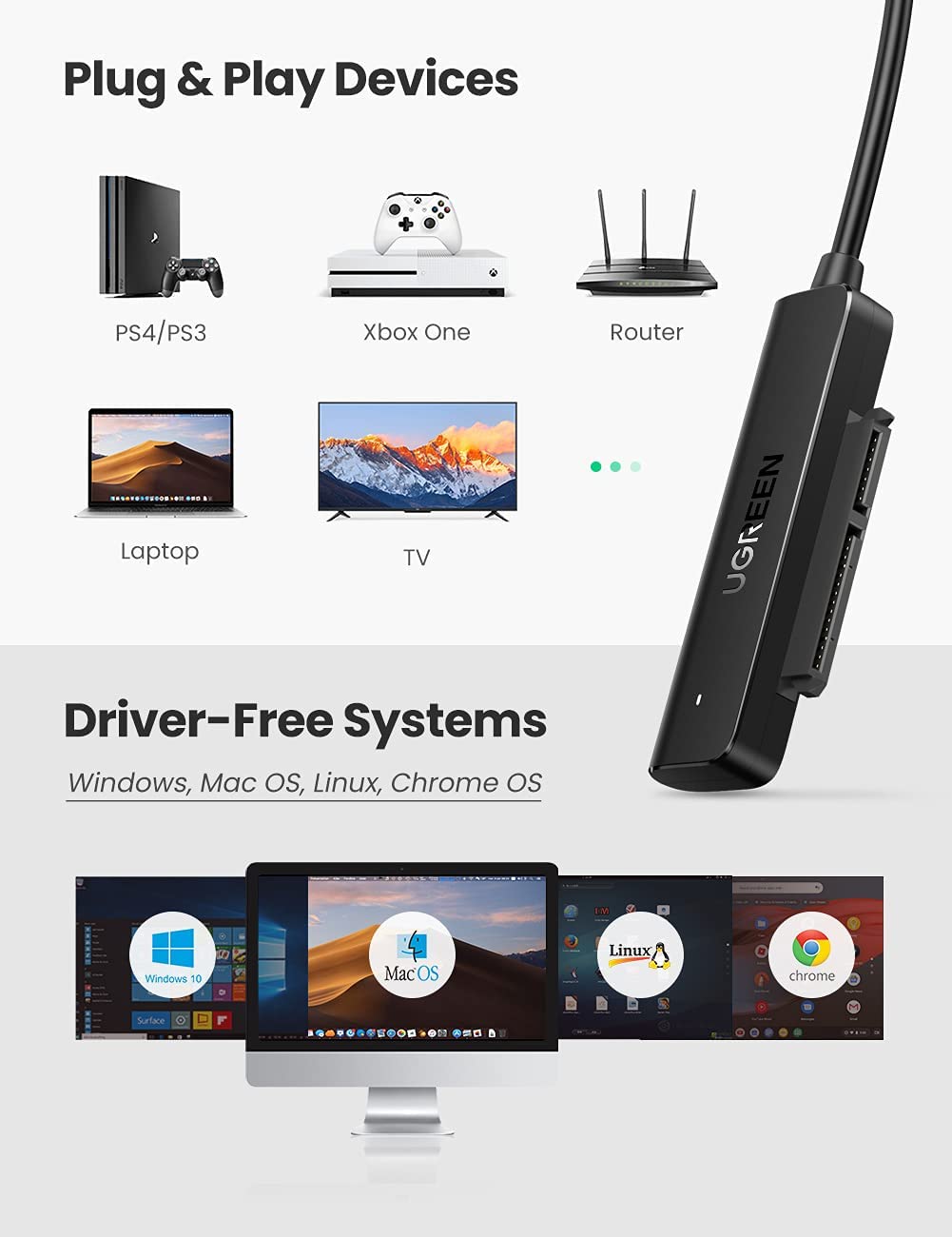 UGREEN SATA to USB 3.0 Adapter Cable for