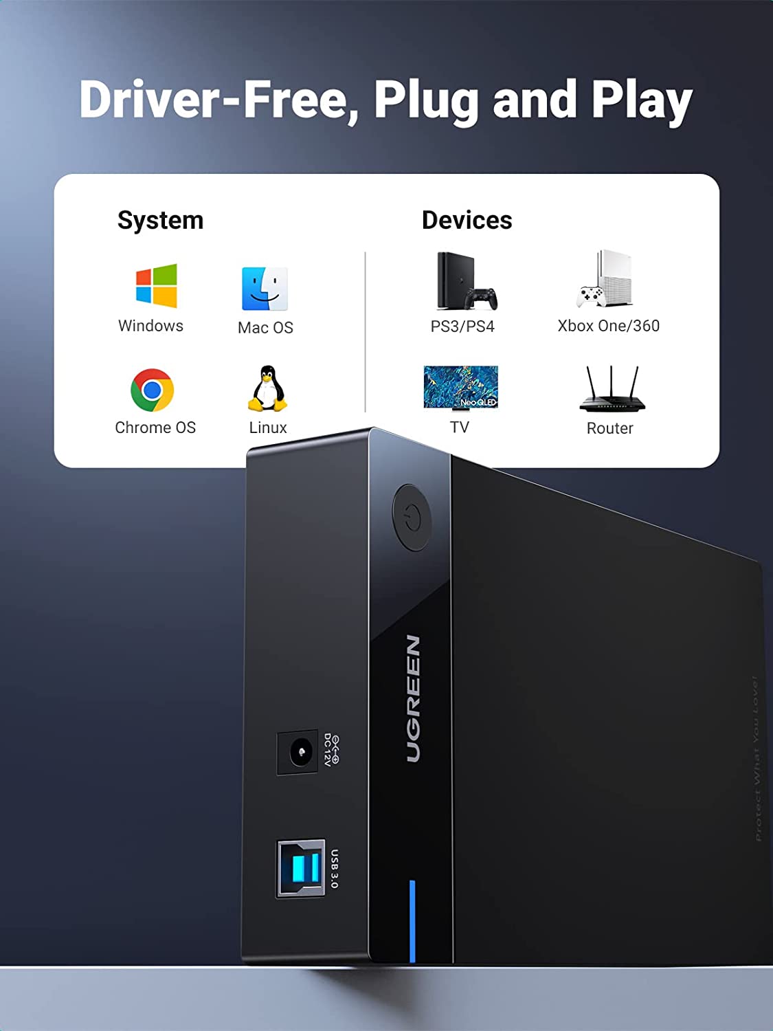 UGREEN External Hard Drive Enclosure for 3.5 2.5 Inch SATA