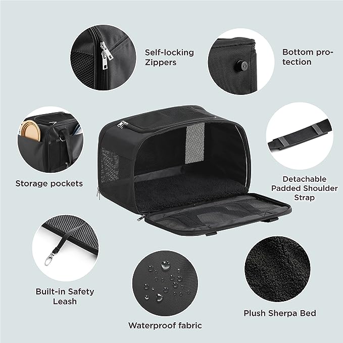 Lesure Cat Dog Carrier Airline Approved - Dog Carrier for Small Dogs Collapsible Soft Side TSA Approved Travel Pet Carrier for Car, Grey, 17.5x11x11