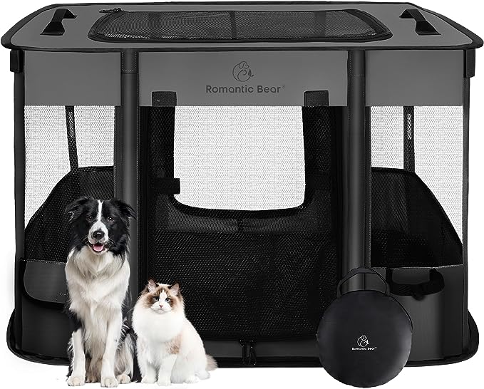 Dog Playpen,Pet Playpen, Foldable Dog Cat Playpens,Portable Exercise Kennel Tent, Water-Resistant Removable Shade Cover, Indoor Outdoor Travel Camping Use for Small Animals + Free Carrying Case