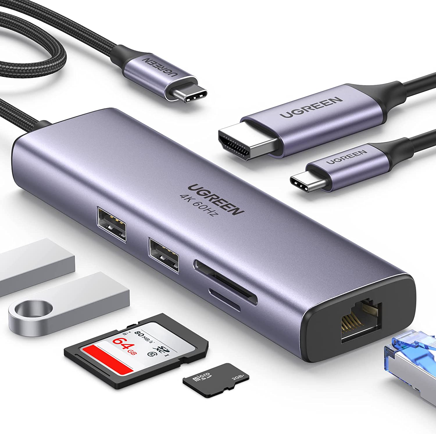 UGREEN USB C Hub with Ethernet, 7-in-1 Multiport Adapter with 4K@60Hz HDMI