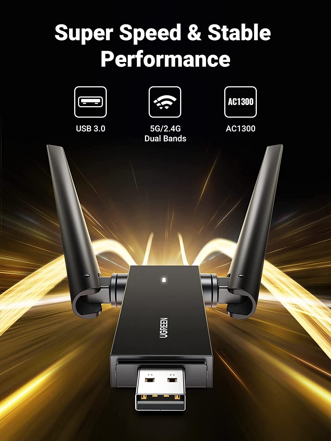 UGREEN USB WiFi Adapter for Desktop PC Laptop AC1300