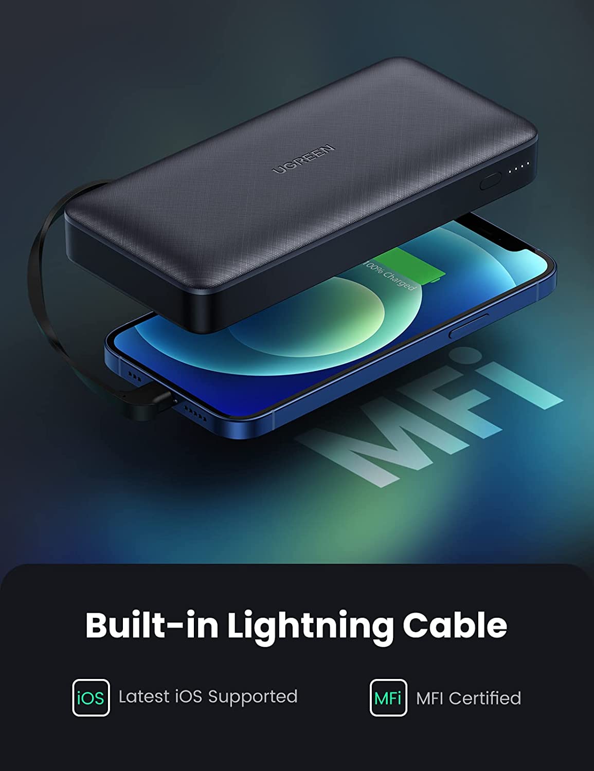 UGREEN Power Bank for iPhone with MFi Lightning Cable