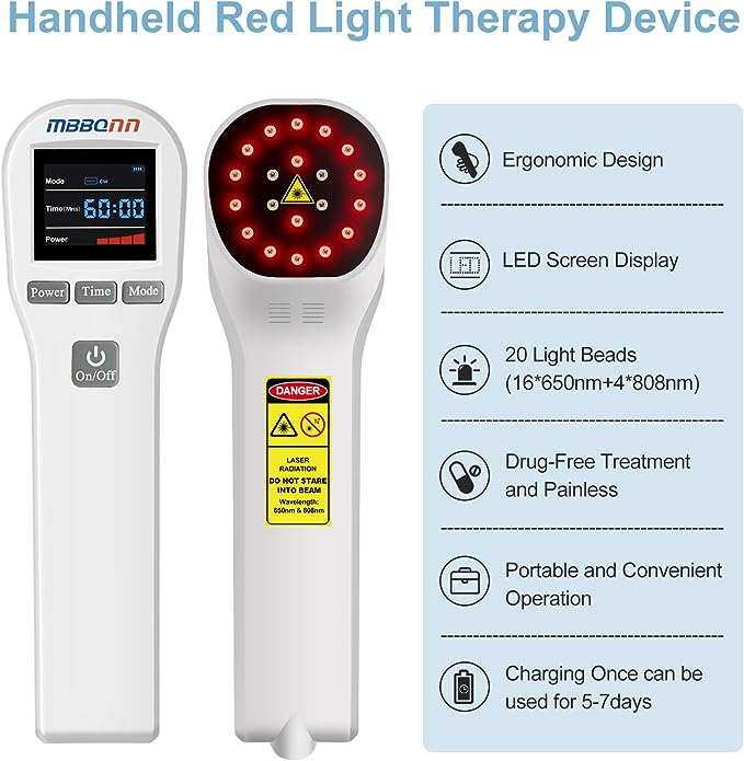 MBBQNN Cold Laser Therapy Device 4x808nm +16X650nm Low Level Laser Therapy for Pain Relief Arthritis Muscle Joints Tissue Red Light Therapy for Dog Cat Horse Pets Wound Healing Reduce Inflammation