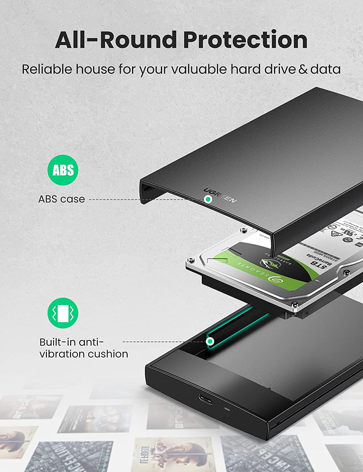 UGREEN USB C Hard Drive Enclosure USB C 3.1 Gen 2 to