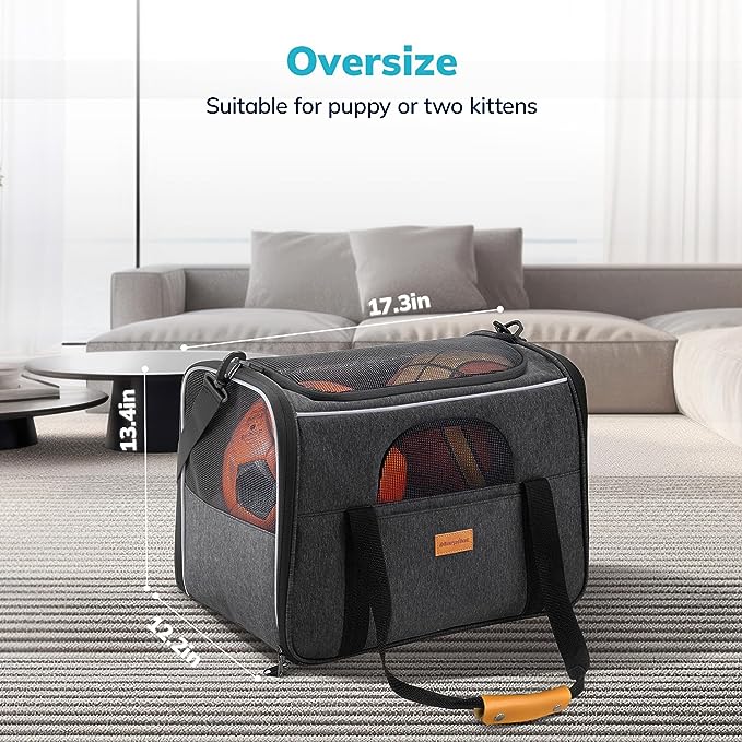 Pet Travel Carrier Bag, Morpilot Portable Pet Bag - Folding Fabric Pet Carrier, Travel Carrier Bag for Dogs or Cats, Pet Cage with Locking Safety Zippers, Foldable Bowl, Airline Approved