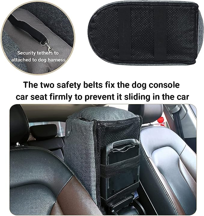 Cathpetic Dog Car Seat Pet Supplies - Travel Bags for Dogs Cats Portable Console Dog Car Seat Washable Dog Cat Booster Seat on Car Armrest Included Safety Tethers Perfect Car Seat for Dogs Cats