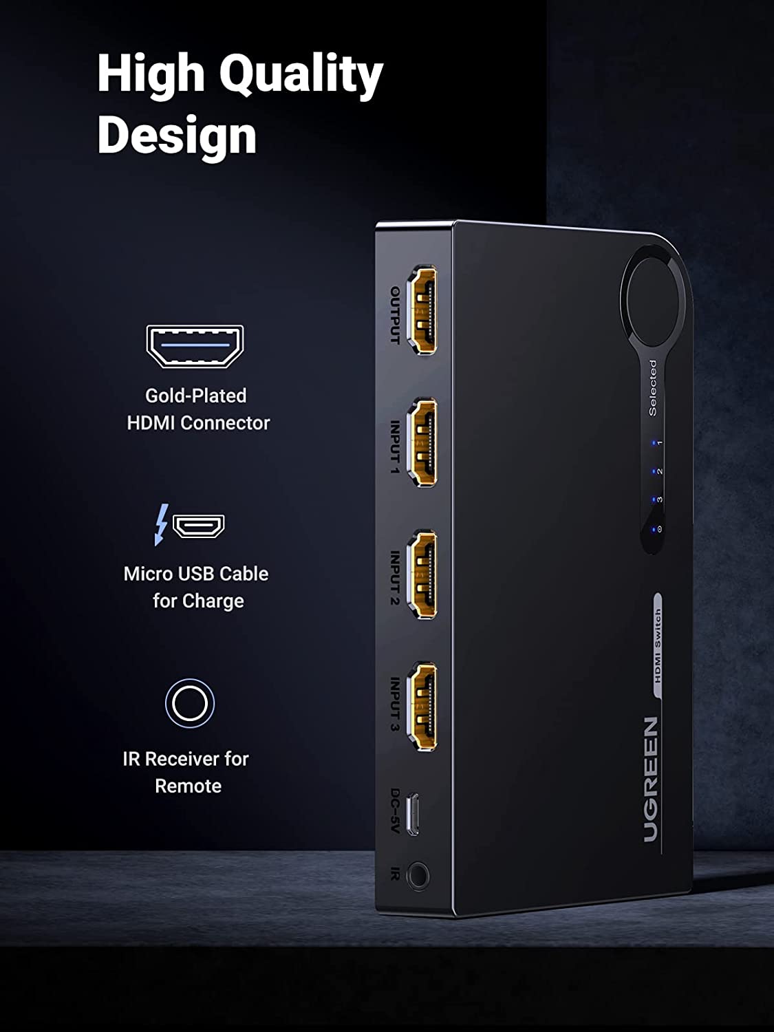 UGREEN HDMI Switch 4K 3 in 1 Out HDMI Switcher Splitter Hub